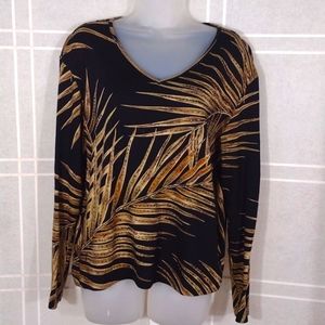 Chico's Gold and Black Relaxed Long Sleeve Blouse
